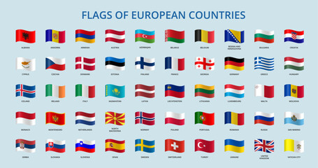 Set of wave flags of Europe countries. © Li Artis