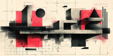 Fototapeta premium abstract digital art with red and black geometric elements