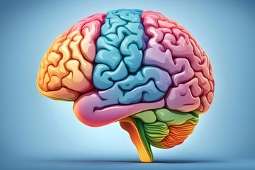 Vivid human brain on light background, generative AI