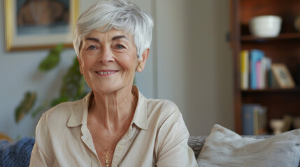 mature older woman retired home, head shot