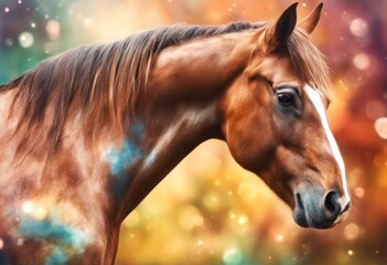 style generative watercolor brown illustration portrait horse ai farm white nature equine colorful