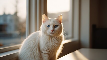 White cat with blue eyes