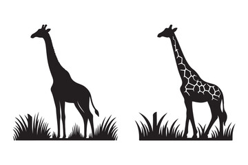  Giraffe set Animal Silhouettes vector illustration - Generative AI