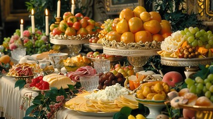 table with a lot of food on it