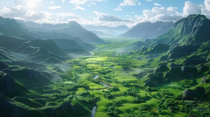 Obraz premium valley with a river running through it surrounded by mountains