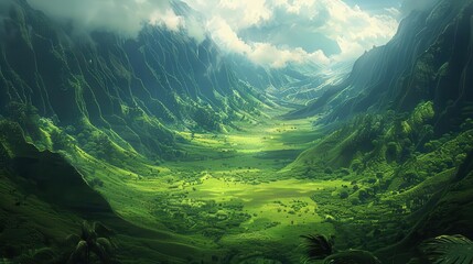 Obraz premium valley with a valley in the middle surrounded by mountains
