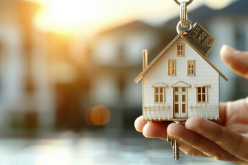 Real estate agent holding small model house and keys