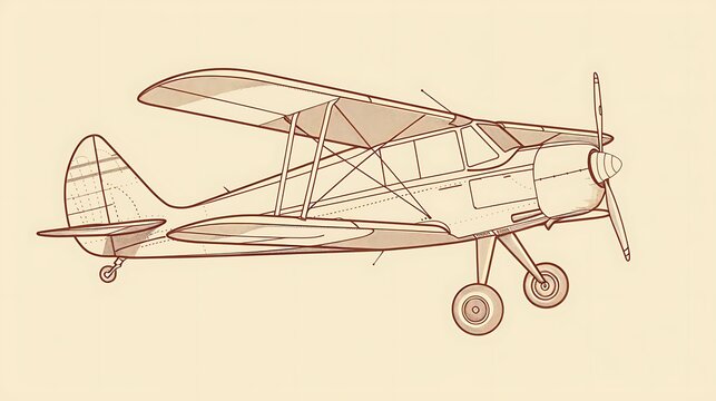 sepia biplane drawing, vintage aircraft, side view clip art preview