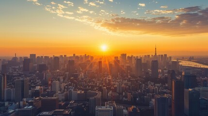 Fototapeta premium city skyline with a sunset in the background