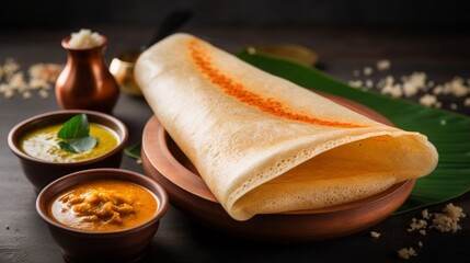 Flavorful masala dosa with a side of coconut chutney