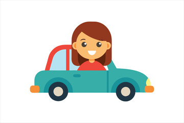 Fototapeta premium Illustration of a girl driving a car vector art illustration 