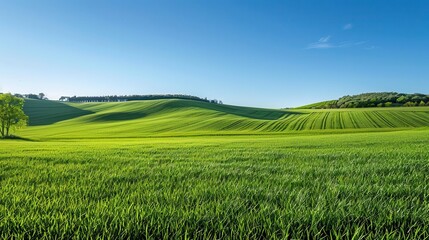 Obraz premium green field with trees and hills in the background