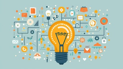 light bulb surrounded by icons and symbols