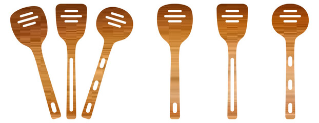 Wooden cooking spoon set. Dinner service.
