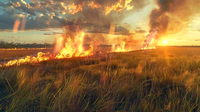 fire on dry grass environment  video animation background Seamless looping time-lapse 4k quality