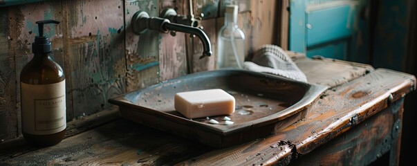 Rustic bathroom with an empty soap tray.