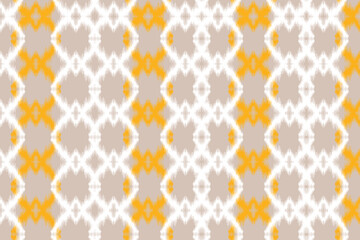 Seamless Pattern Ikat style, vector hand drawing design for fabric, ethnic, textile, texture, wrapping paper, wall paper or abstract background. Yellow and white pattern.