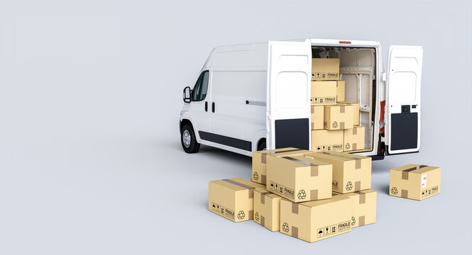 White delivery van parking with open doors