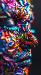 A Close-up Shot of a Prismatic human botanical, diverse facial flora hues