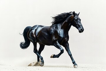 a black horse running on a white background