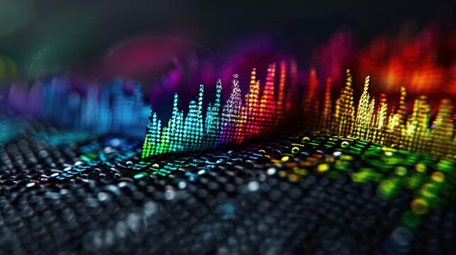 A Close-up Shot of a Prismatic human spectrograms, colorful voice print washes