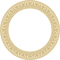 Vector gold round classic Greek meander ornament. Pattern, circle of Ancient Greece. Border, frame, ring of the Roman Empire