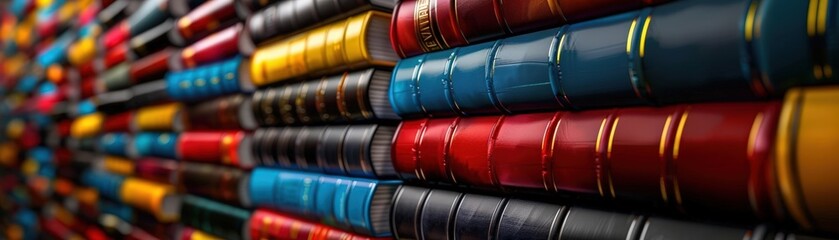 A Close-up Shot of a Flowing human bookshelf, diverse spinal portrait colors