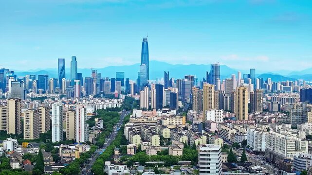 Downtown buildings skyline background in modern city in Ningbo