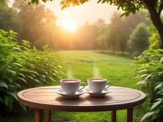 cup of tea in garden 