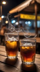 glass of whiskey and ice 