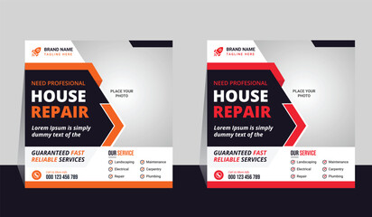 Construction renovation handyman home repair social media post template set of editable.