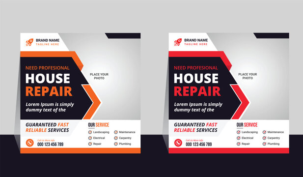 Construction renovation handyman home repair social media post template set of editable.