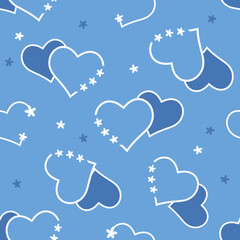 Seamless pattern with heart shape and cute flower on blue background vector.
