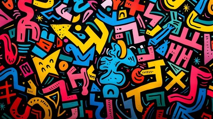 Vibrant Abstract Graffiti-Inspired Wall Art with Playful Shapes and Hues