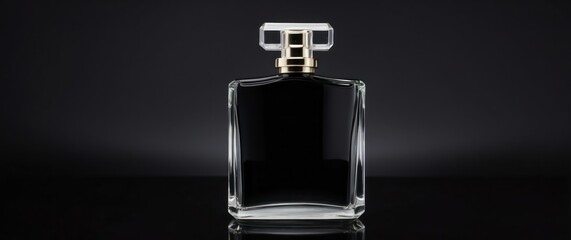 Elegant and sophisticated fragrance bottle with black liquid and gold cap, reflecting a luxurious and minimalist style  Ideal for high end branding and beauty