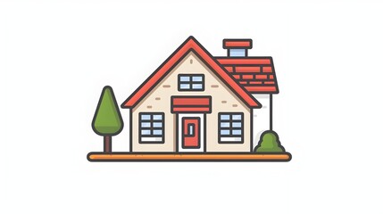 Cute Illustrated House with Landscape Elements in Cartoon Style