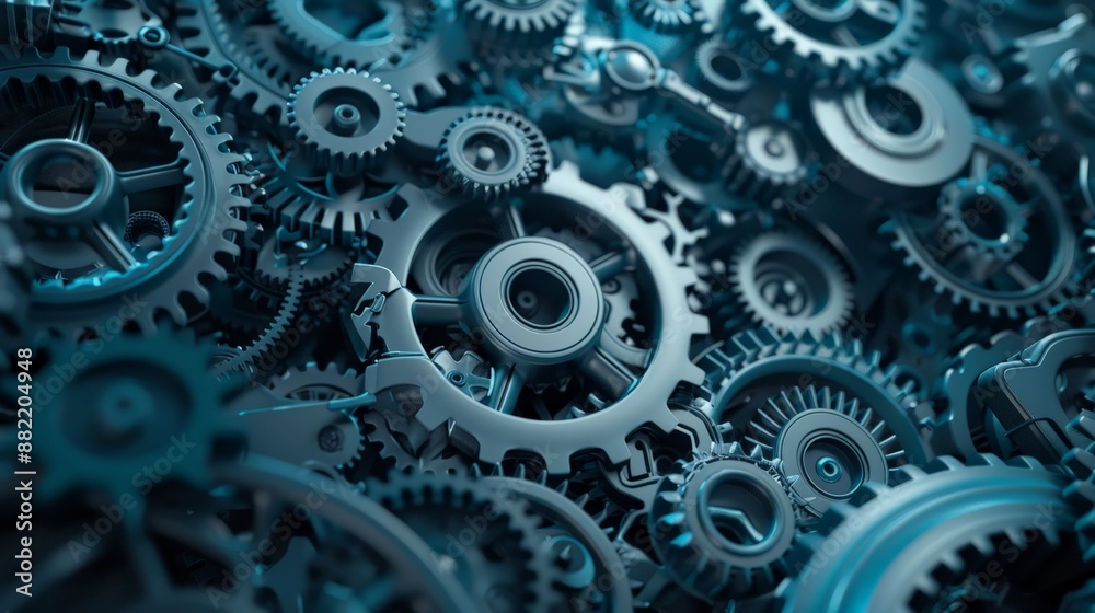 Aufkleber complex arrangement of various gears and cogwheels, representing engineering and technological innov
