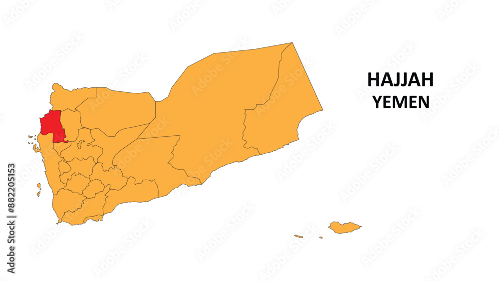 Sticker Hajjah Map is highlighted on the Yemen map with detailed State and region outlines.