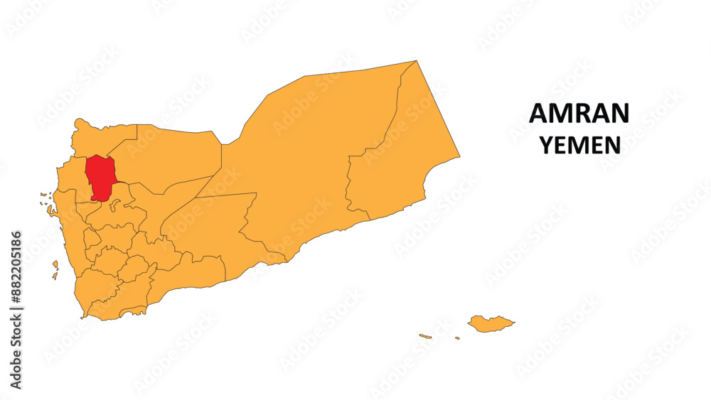 Wall mural Amran Map is highlighted on the Yemen map with detailed State and region outlines.