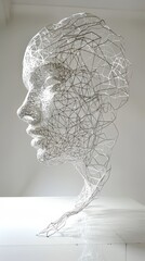 a wire sculpture of a person's head with a white background