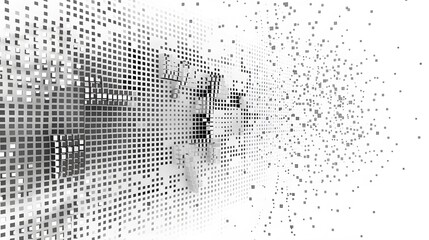 Modern Stylish Halftone Technology Seamless Texture. Tech Abstract Background with Random Size Pixels. Vector Chaotic Squares Mosaic Pattern. Vector Tiles.