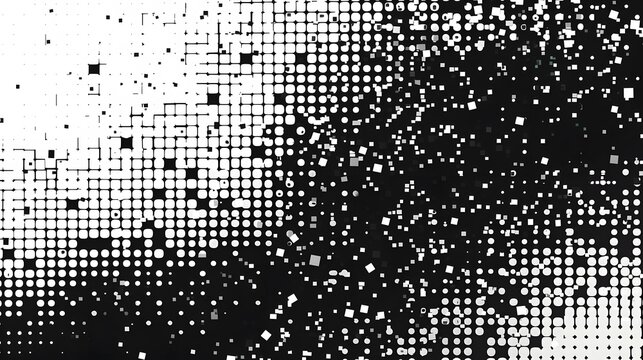 Modern Stylish Halftone Technology Seamless Texture. Tech Abstract Background with Random Size Pixels. Vector Chaotic Squares Mosaic Pattern. Vector Tiles.