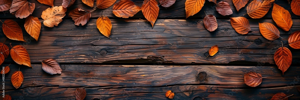 Poster a wooden surface with leaves on it