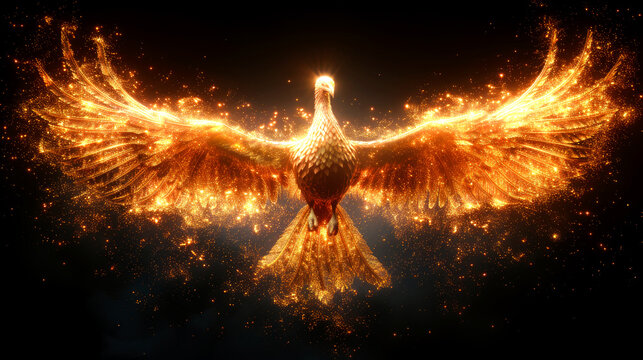 illustration 3D rendering of orange phoenix