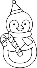 Cute Christmas penguin outline vector.
Christmas penguin coloring drawing image.