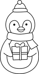 Cute Christmas penguin outline vector.
Christmas penguin coloring drawing image.