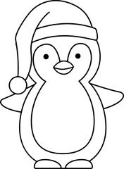 Cute Christmas penguin outline vector.
Christmas penguin coloring drawing image.