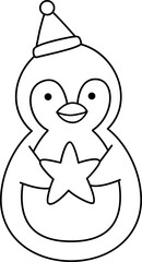 Cute Christmas penguin outline vector.
Christmas penguin coloring drawing image.