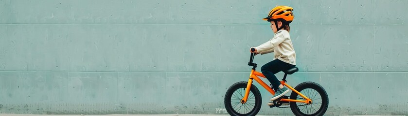 Naklejka premium Child learning to ride a bike, physical growth, activity followed by resting break