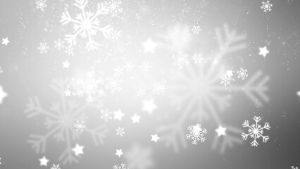 Magic christmas snowflakes on glowing silver white colored illustration background.
